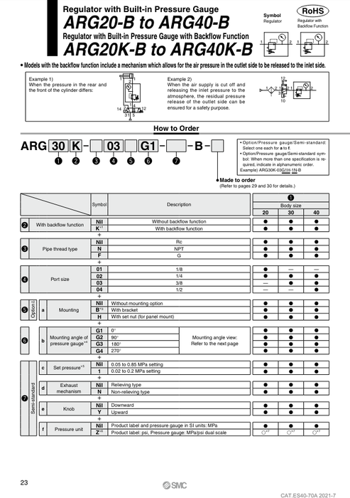 [SMC Pneumatics]Modular Type Regulator ARG20-01G2H-B