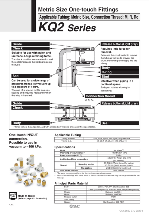 [SMC Pneumatics]One-touch Fitting KQ2ZD08-04NS