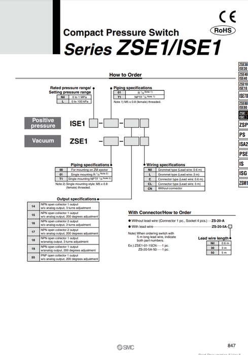 [SMC Pneumatics]Compact Pressure Switch ISE1-01-55L