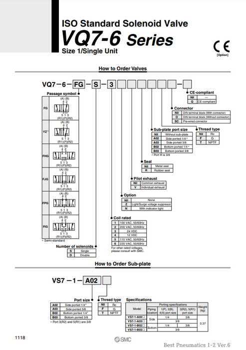 [SMC Pneumatics]Solenoid Valve VQ7-6-FG-S-3NR