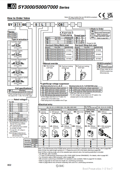 [SMC Pneumatics]Solenoid Valve SY7160-5MZ-C8