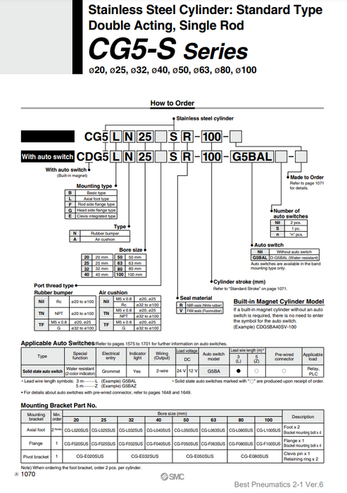 [SMC Pneumatics]Stainless Steel Cylinder CG5EN32TFSR-90