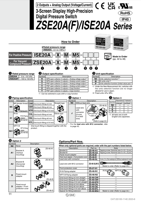 [SMC Pneumatics]Digital Pressure Switch ISE20A-X-01-A2