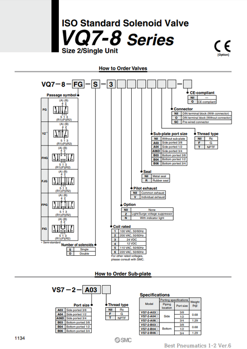 [SMC Pneumatics]Solenoid Valve VQ7-8-FHG-D-6NR