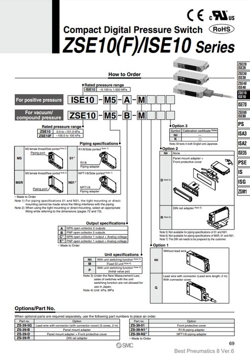 [SMC Pneumatics]Digital Pressure Switch ISE10-M5-A-GD