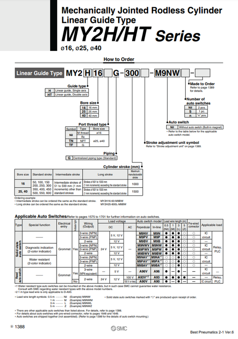[SMC Pneumatics]Mechanically Jointed Rodless Cylinder MY2HT40G-450