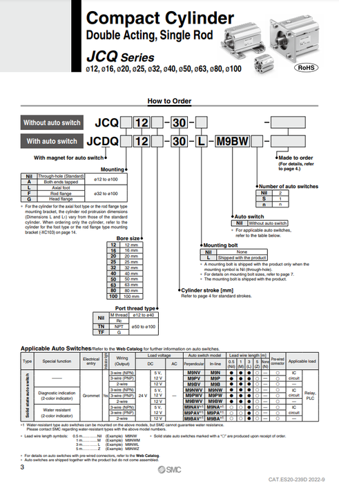 [SMC Pneumatics]Compact Cylinder JCQA32-25