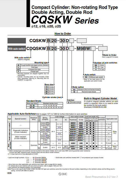 [SMC Pneumatics]Compact Cylinder CDQSKWB25-10D