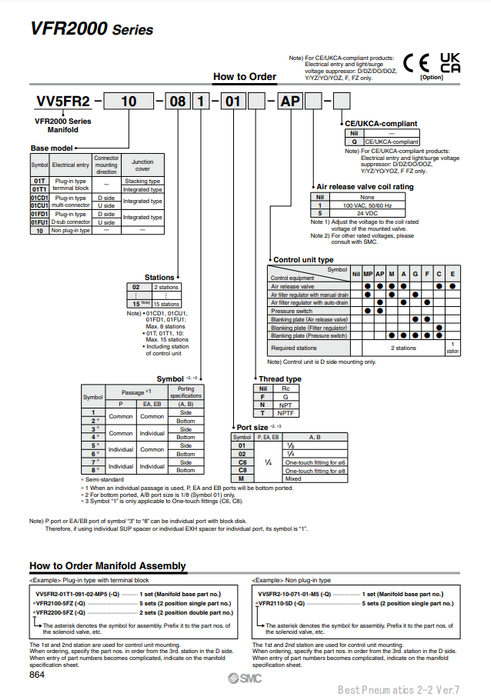 [SMC Pneumatics]Manifold VV5FR2-01T-041-02