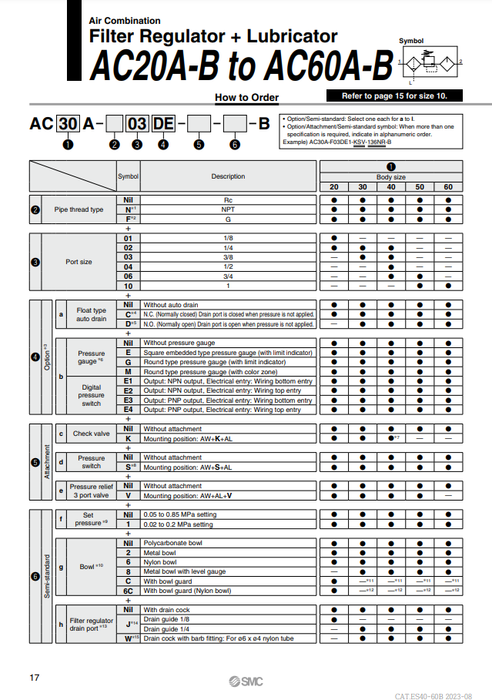 [SMC Pneumatics]Air Combination AC60A-10E1-B