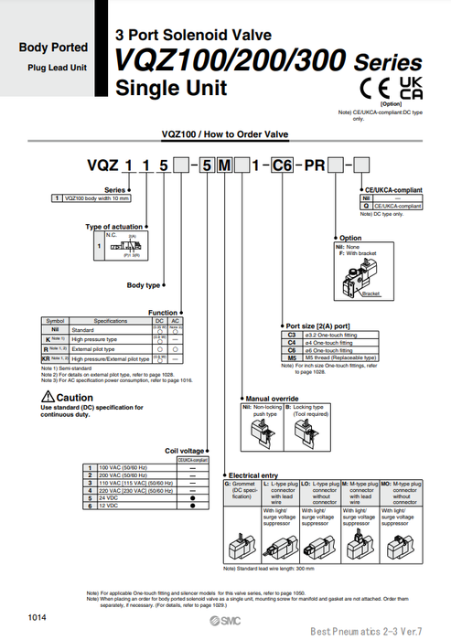[SMC Pneumatics]Solenoid Valve VQZ115-5L1-C6-PRF