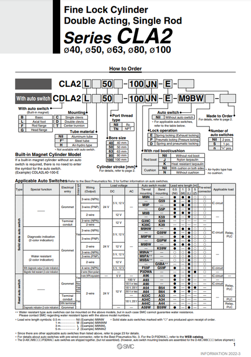 [SMC Pneumatics]Fine Lock Cylinder CDLA2B50-650-D