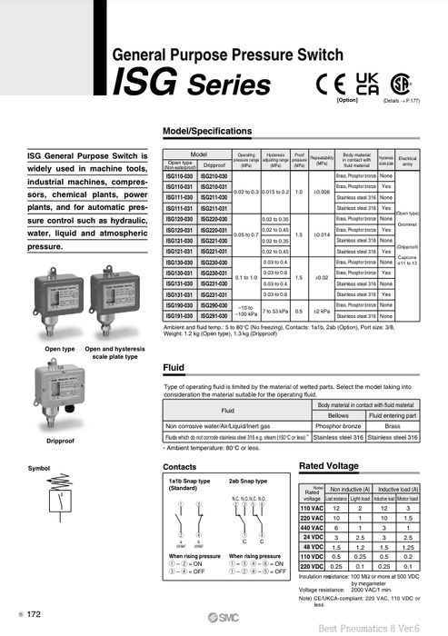 [SMC Pneumatics]General Purpose Pressure Switch ISG120-031