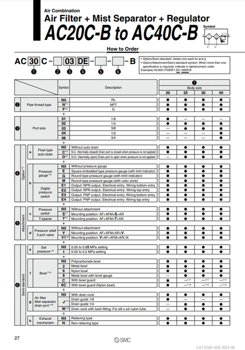 [SMC Pneumatics]Air Combination AC40C-04DG-V-8-B