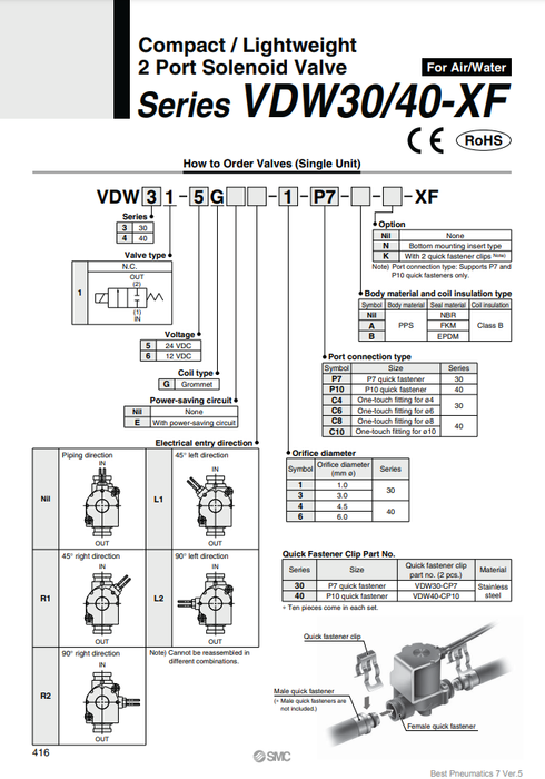 [SMC Pneumatics]Solenoid Valve VDW41-5GE-6-P10-A-NK-XF