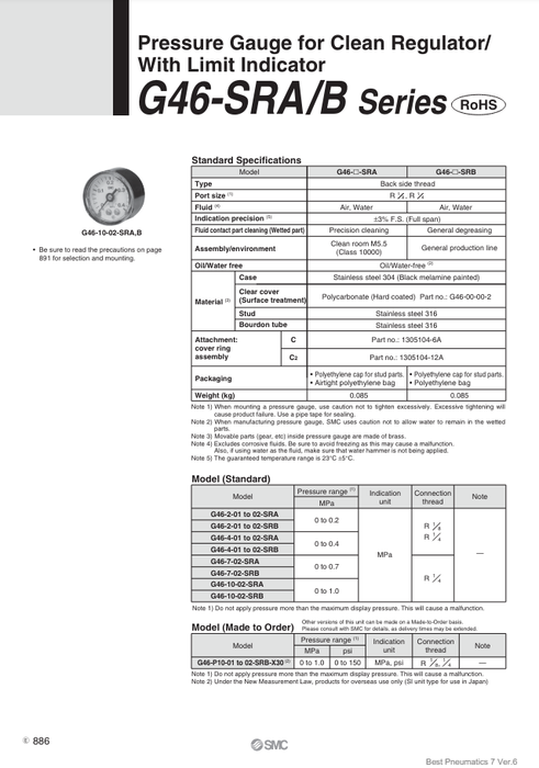[SMC Pneumatics]Pressure Gauge G46-10-01-SRB