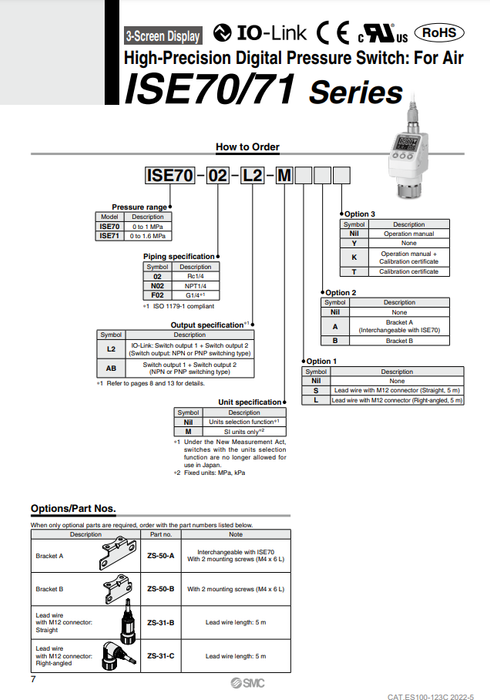 [SMC Pneumatics]Digital Pressure Switch ISE70-F02-L2-L