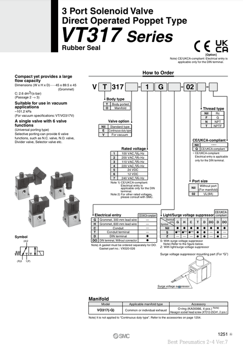 [SMC Pneumatics]Solenoid Valve VT317E-4GS-02