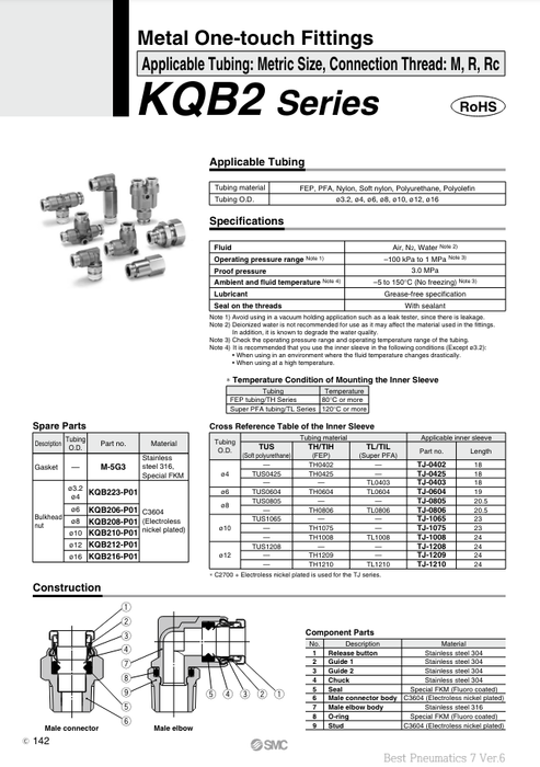 [SMC Pneumatics]One-touch Fitting KQB2L06-01S