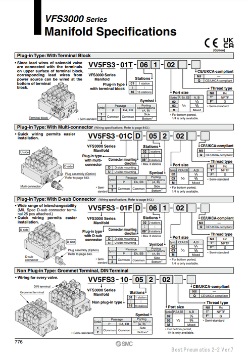 [SMC Pneumatics]Manifold VV5FS3-10-041-02