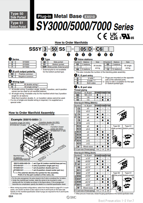 [SMC Pneumatics]Manifold SS5Y5-50S5-08D-C6