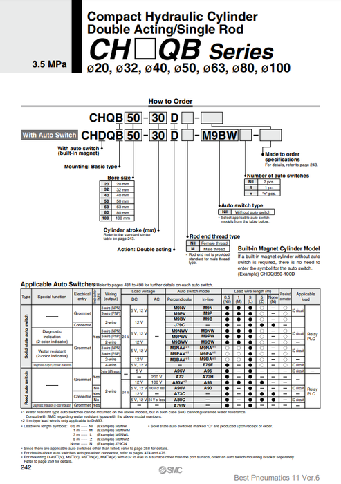 [SMC Pneumatics]Hydraulic Cylinder CHDQB40-30D