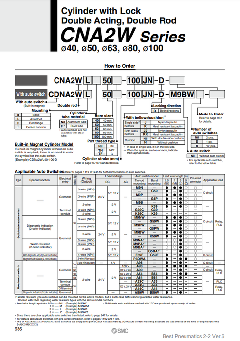 [SMC Pneumatics]Lock Cylinder CDNA2WL100-450-D