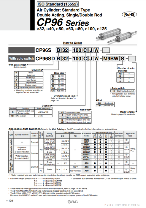 [SMC Pneumatics]Air Cylinder CP96SDB50-200C