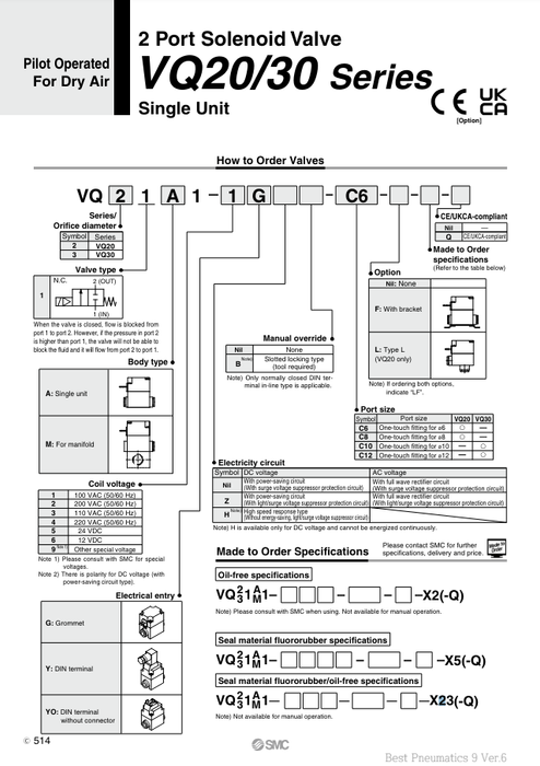 [SMC Pneumatics]Solenoid Valve VQ21A1-5G-C6-Q