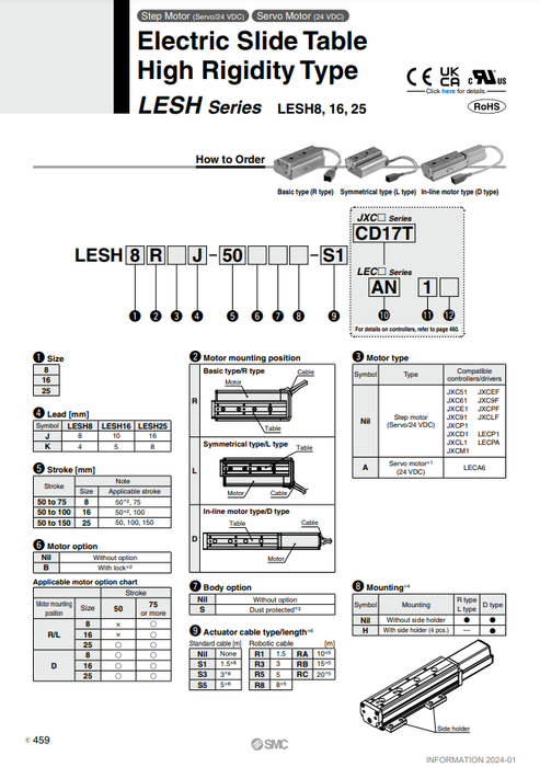 [SMC Pneumatics]Electric Slide Table LESH25RK-50-AN1D