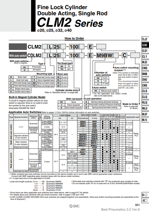 [SMC Pneumatics]Fine Lock Cylinder CLM2B40-260-D