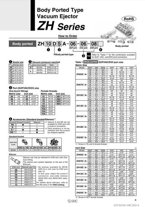 [SMC Pneumatics]Vacuum Ejector ZH18DSA-03-03-03N