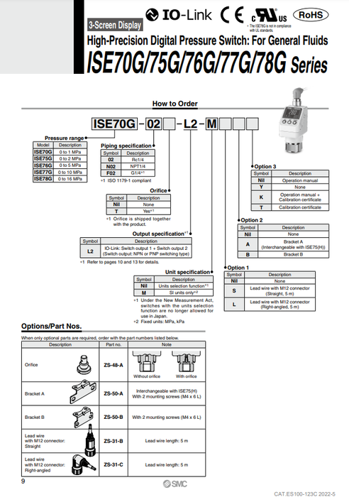 [SMC Pneumatics]Digital Pressure Switch ISE77G-02-L2-S