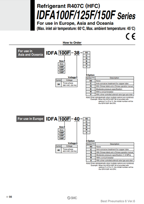 [SMC Pneumatics]Refrigerated Air Dryers IDFA100F-38-V