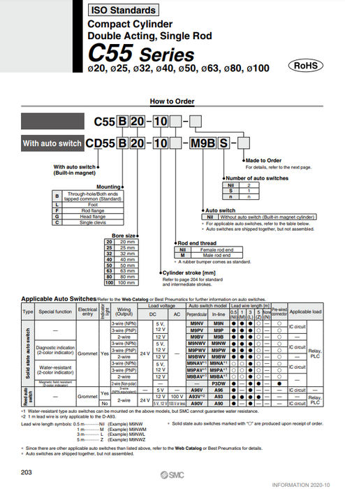 [SMC Pneumatics]Compact Cylinder CD55B25-30M