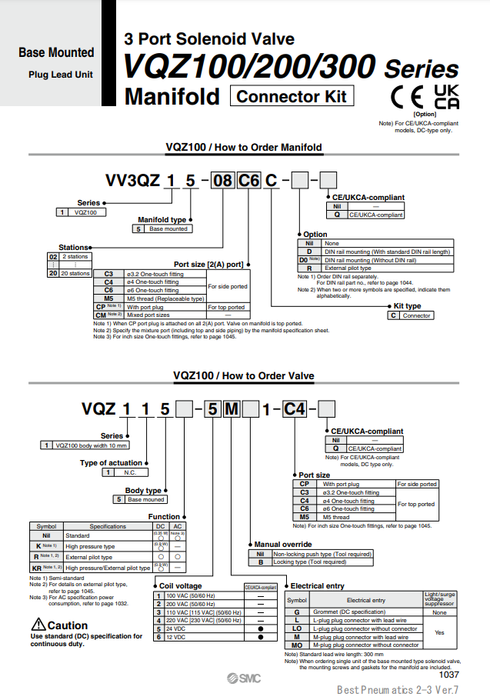 [SMC Pneumatics]Manifold Connector Kit VV3QZ15-06C6C