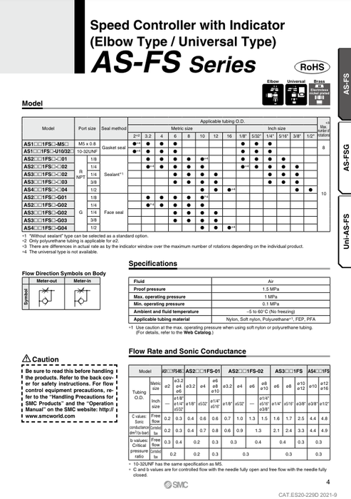 [SMC Pneumatics]Speed Controller AS2201FS2-02-06S