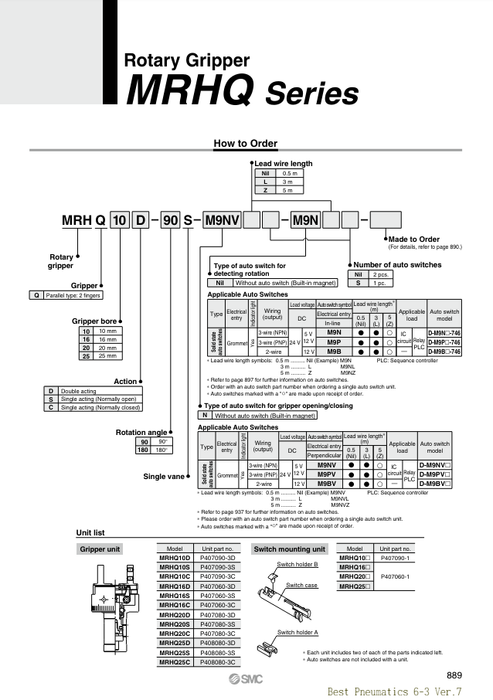 [SMC Pneumatics]Air Gripper MRHQ25D-180S-M9BVL