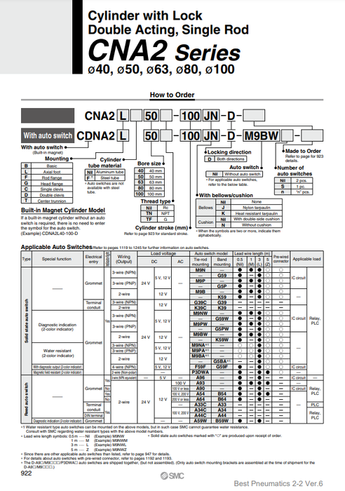 [SMC Pneumatics]Lock Cylinder CNA2B63-300-D