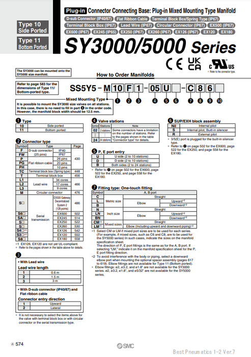 [SMC Pneumatics]Manifold SS5Y5-M10F1-04BS-C6