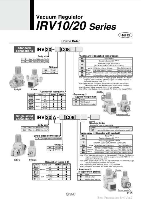 [SMC Pneumatics]Vacuum Regulator IRV20-C10BG