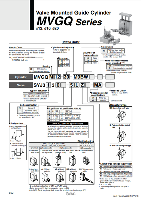 [SMC Pneumatics]Valve Mounted Guide Cylinder MVGQL25-50