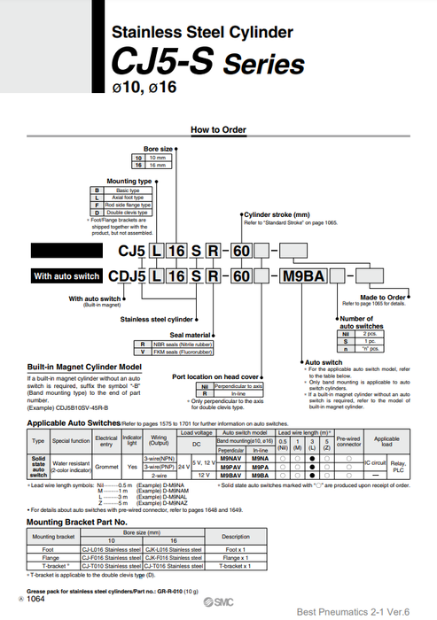 [SMC Pneumatics]Stainless Steel Cylinder CDJ5D10SV-15-B