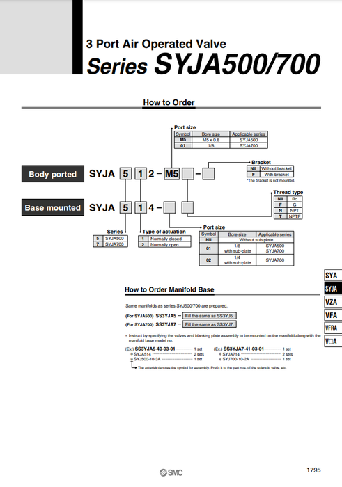 [SMC Pneumatics]Air Operated Valve SYJA524-01