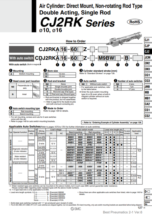 [SMC Pneumatics]Air Cylinder CJ2RKA10-15Z