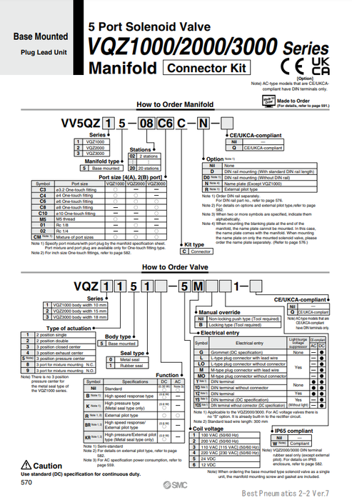 [SMC Pneumatics]Manifold Connector Kit VV5QZ35-02C10C-DN