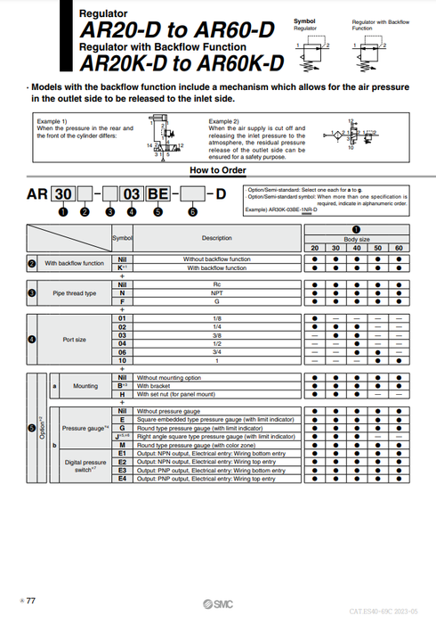 [SMC Pneumatics]Modular Type Regulator AR20-02E-D