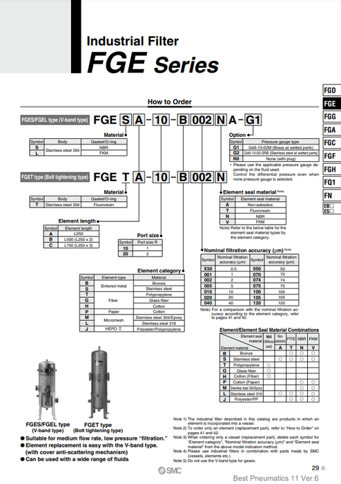 [SMC Pneumatics]Industrial Filter FGESA-10-T005A