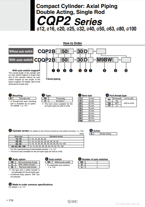 [SMC Pneumatics]Compact Cylinder CDQP2B32-35DM