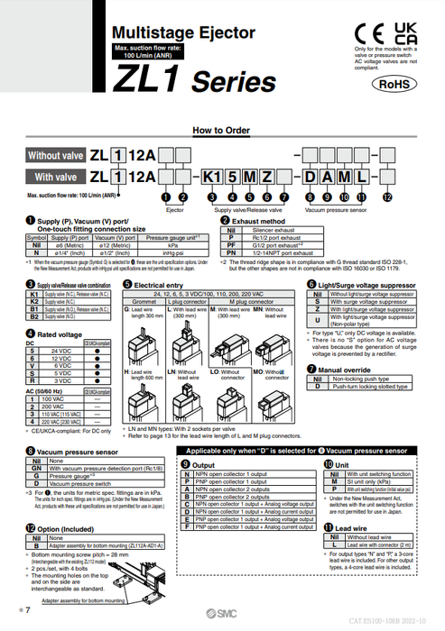 [SMC Pneumatics]Multistage Ejector ZL112A